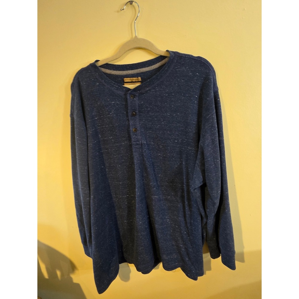 Foundry Supply Co Mens 3XL Blue Marled Waffle Knit Long Sleeve Henley Shirt
